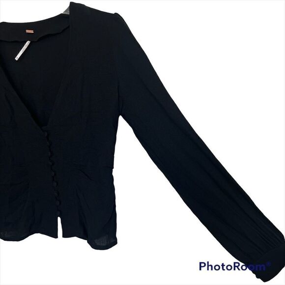 Free People Black Maise Boho Button Front Blouse - Picture 6 of 10